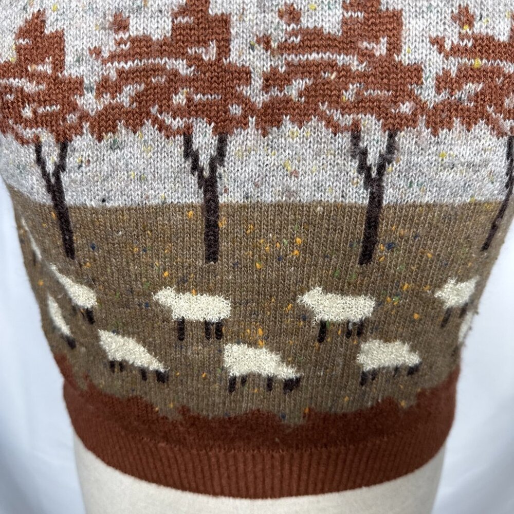 Vintage Sheep Wool Sweater Vest Sz L Brown Trees Grannycore Grandma Cottagecore - Picture 3 of 7
